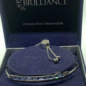 Women Silver Bracelet L Blue Swarovski  Crystals